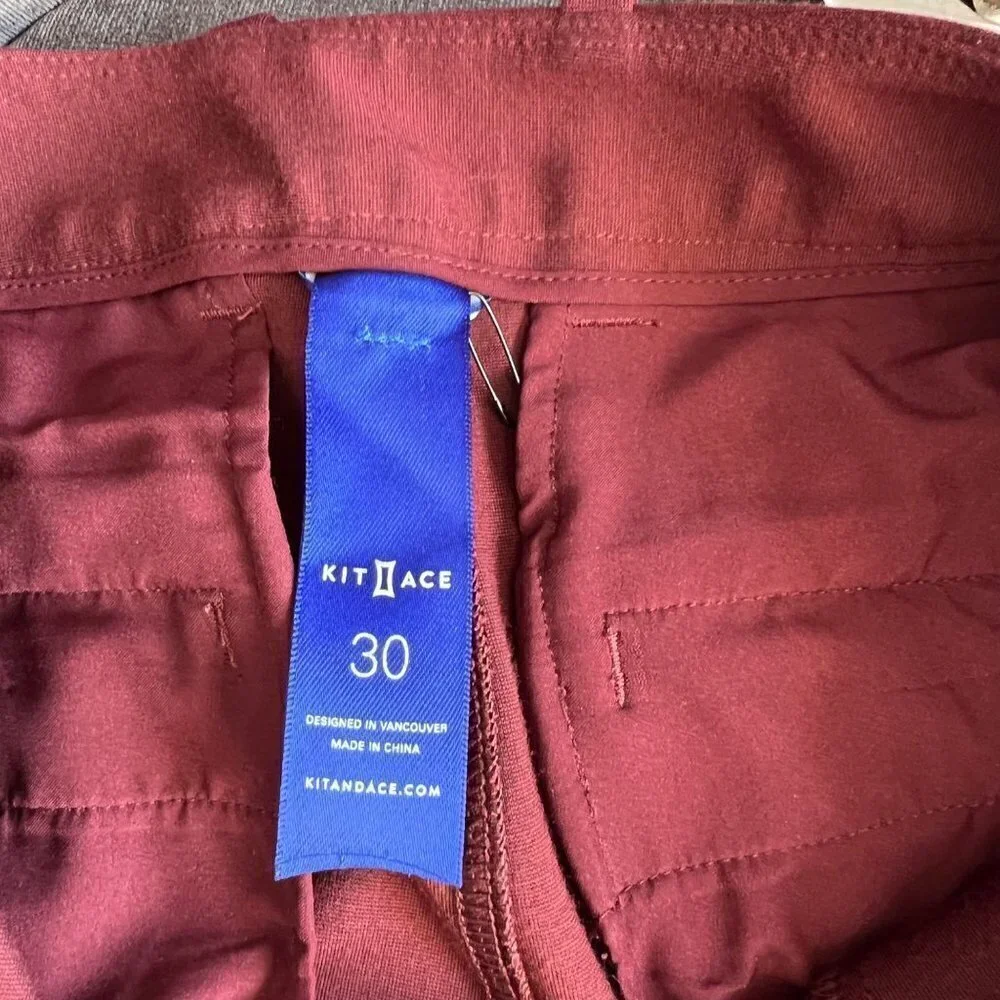 Kit & Ace Men performance Comfort Pants Slim fit in red wine, Size 30